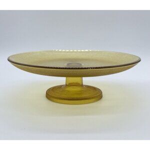 Vintage Imperial Glass Amber Gold Pedestal Textured Cake Plate, Fruit Platter